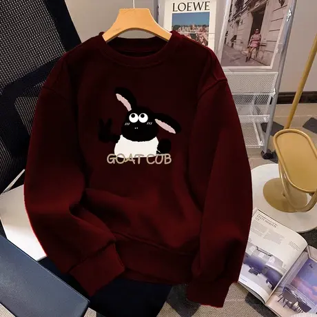 秋冬高级感女装卫衣oversize大码显瘦加绒ins潮休闲复古外套上衣商品大图