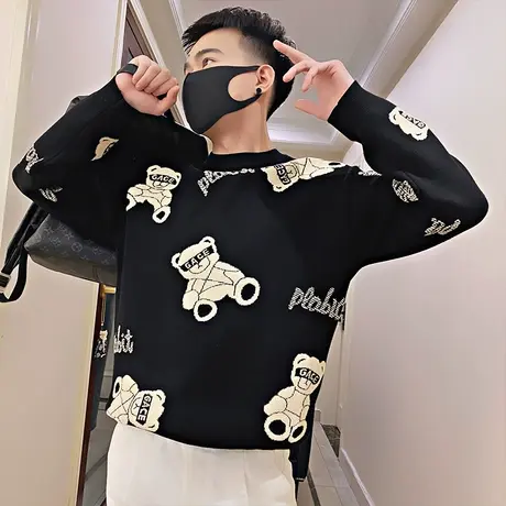 冬季毛衣男2023新款ins潮流韩版修身卡通提花设计感针织打底线衣图片