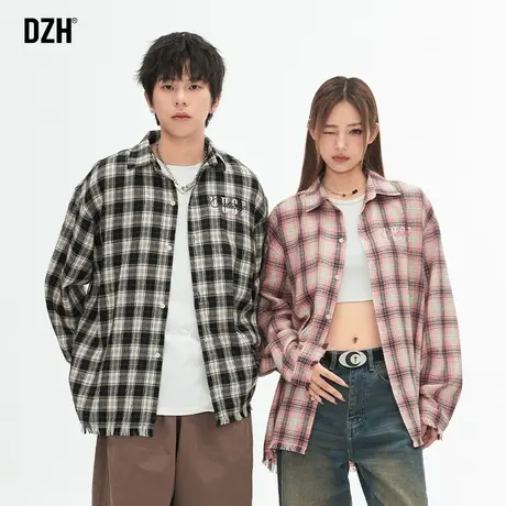 情侣格子衬衫男长袖痞帅设计感高级春季男士休闲衬衣流苏外套男款商品大图
