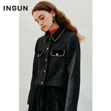 【昕怡】INSUN恩裳奥莱2023春季复古小香风银丝短外套商品大图