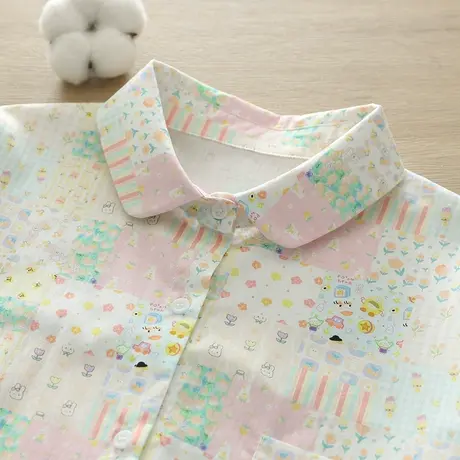 春秋季韩版文艺小清新粉色碎花中长款宽松长袖衬衫女学生减龄上衣图片