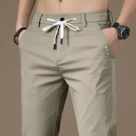 夏天冰丝男士宽松卡其色直筒西裤夏季薄款男生弹力休闲裤西装夏款商品大图