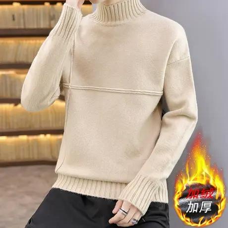 秋冬季男士毛衣加绒厚款韩版潮流百搭圆领线衣男装打底针织衫上衣商品大图