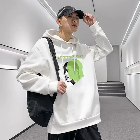 唐狮连帽卫衣男装秋冬新款前胸绿色印花图案卫衣上装外套ins潮牌图片