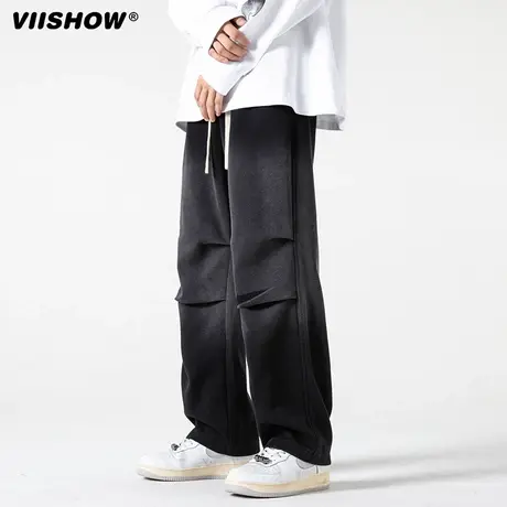VIISHOW休闲裤男潮牌做旧渐变抽绳工装裤时尚vibe直筒宽松长裤子商品大图
