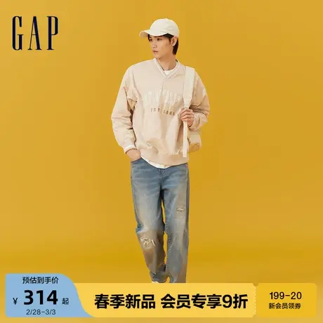 Gap男女装2024春季新款logo复古V领撞色套头卫衣长袖上衣885519图片