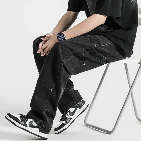 Nuthink美式街头阔腿牛仔裤男潮牌复古休闲裤子宽松直筒长裤春季商品大图