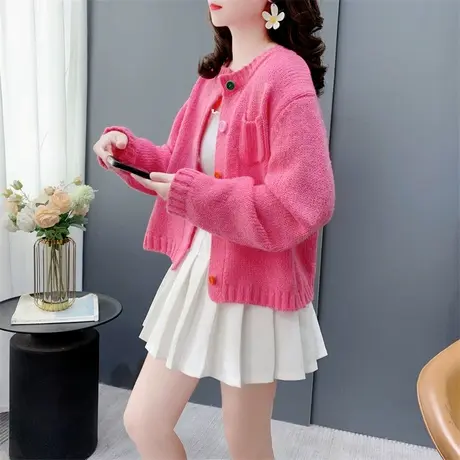 网红同款圆领针织开衫女春季2024年新款韩系宽松甜美减龄毛衣外套商品大图