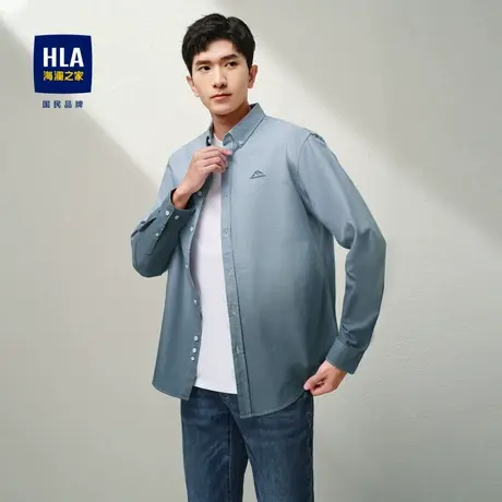 HLA/海澜之家纯棉质地长袖衬衫2024春夏新款格纹渐变宽松衬衣男商品大图