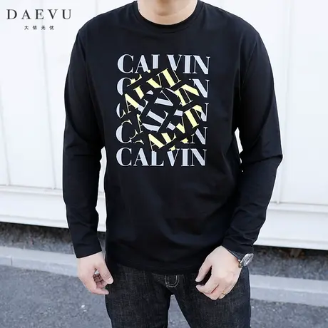 大依无忧春新款简约大号潮胖子加肥加大码男款圆领长袖T恤商品大图