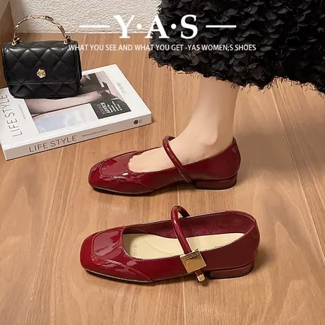 莫奈花园2024春新款法式红色漆皮玛丽珍女鞋小皮鞋高级感浅口单鞋商品大图