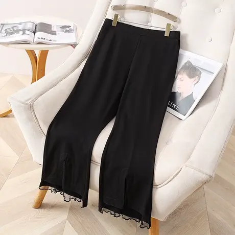 伊自尚2023年秋季新款女装大码胖mm高腰时尚显瘦黑色休闲微喇裤女商品大图