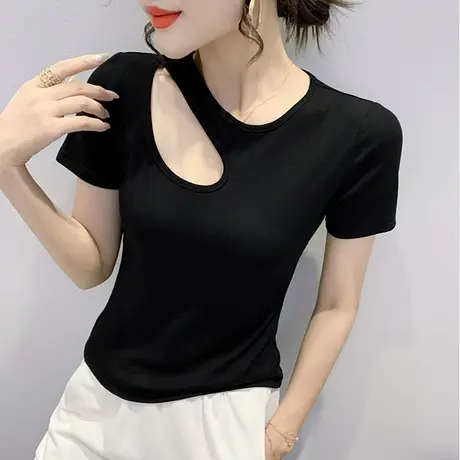 女装2023新款潮性感镂空T恤女短袖夏季小心机露锁骨上衣显瘦体恤商品大图