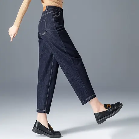 女士加绒牛仔裤女2023新款秋冬宽松九分萝卜裤老爹哈伦裤妈妈裤子商品大图