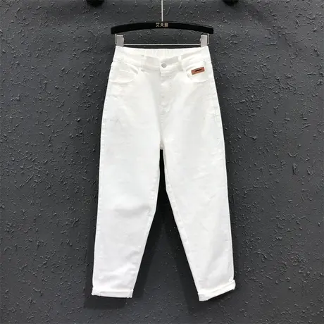 2023夏季新款白色简约设计感宽松百搭牛仔哈伦裤女休闲高腰老爹裤图片