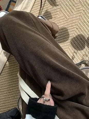 棕色灯芯绒阔腿裤女春秋冬2023新款高腰垂感小个子休闲直筒长裤子图片