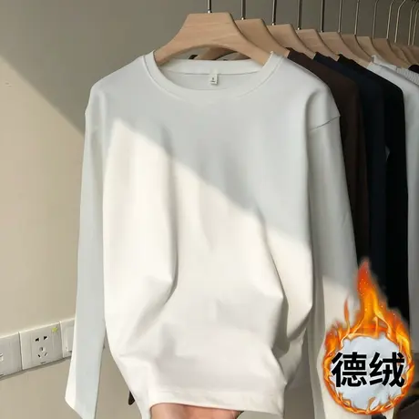 打底衫女秋冬2022新款德绒内搭ins大码加绒白色长袖休闲百搭上衣商品大图