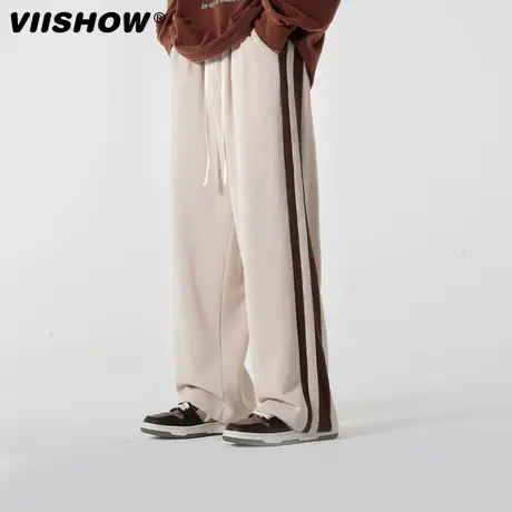VIISHOW美式运动卫裤男春秋季潮流百搭直筒裤潮ins侧边条纹阔腿裤商品大图