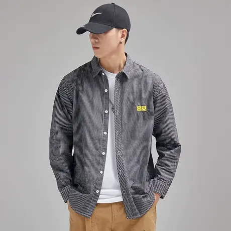 Modi Nick/摩帝尼克潮牌休闲笑脸刺绣衬衫长袖宽松时尚百搭男衬衣图片