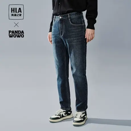 HLA/海澜之家panda wowo熊猫牛仔裤23秋季新五袋款宽松窄脚裤子男图片