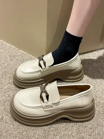 英伦风小皮鞋女秋季2023新款金属蝴蝶厚底乐福鞋一脚蹬配裙子单鞋商品大图