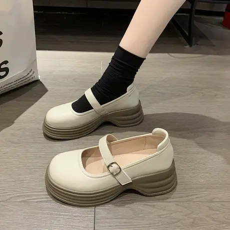 永希玛丽珍鞋女2023年夏新款时尚单鞋日系jk厚底高跟小个子小皮鞋商品大图
