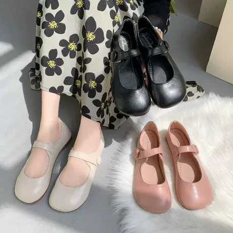 配裙子女小众设计感2023春秋新款软皮舒适平底上班族一脚蹬乐福鞋商品大图