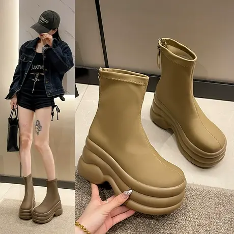 厚底内增高秋冬靴子女2023新款洋气韩系高级感小短靴高跟超火短靴图片