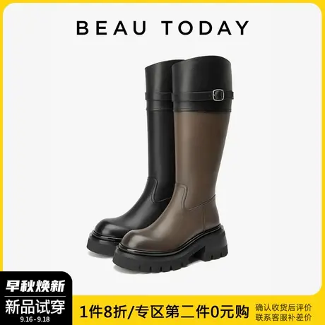 BeauToday骑士靴女高筒2023新款瘦瘦靴BT显瘦长筒靴烟筒靴女真皮商品大图