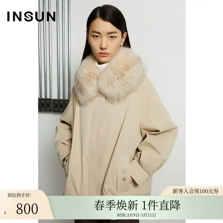 INSUN恩裳线上专选冬季短款宽松大毛领皮草派克服图片