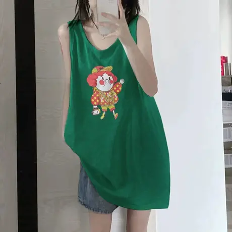 美式纯棉吊带坎肩背心无袖t恤女夏季外穿篮球服宽松港风挂脖上衣图片