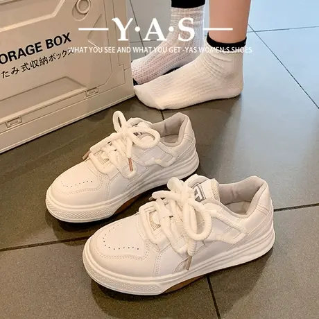 厚底小白鞋女2024新款增高百搭休闲板鞋小众复古撞色运动面包鞋潮商品大图