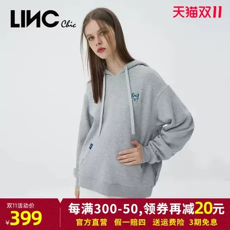 LINC金羽杰卫衣女2023秋季新款简约套头连帽廓形感外套商场同款商品大图