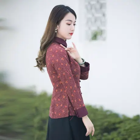 筠雅唐装女装中国风改良旗袍上衣春秋长袖休闲复古中式盘扣茶服商品大图