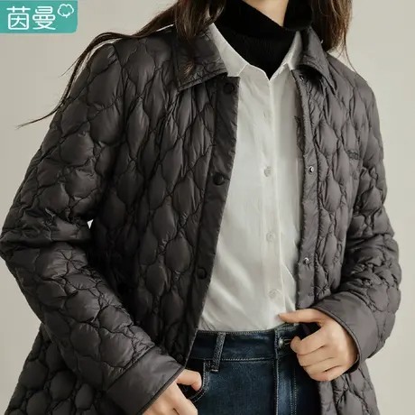 茵曼官方旗舰店菱格衬衫羽绒服女式2023年冬季新款轻薄中长款外套图片