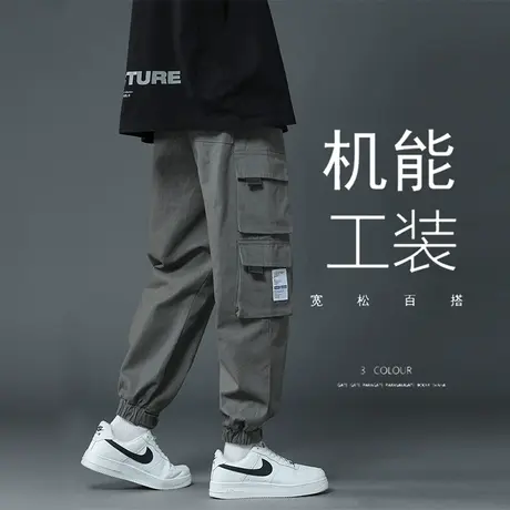工装裤男多口袋春秋季潮流宽松束脚机能风高街潮流ins休闲运动裤商品大图