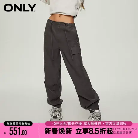 ONLY2024春季新款通勤简约质感皮牌抽绳收脚休闲裤女|124114024商品大图