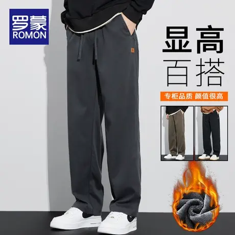 罗蒙加绒休闲裤子男冬季美式阔腿长裤男士加厚直筒裤冬款2023新款商品大图