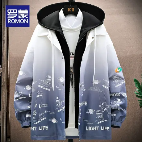 罗蒙连帽外套男士春秋款2023新款潮牌宽松休闲夹克男装秋季上衣服商品大图