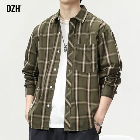 男士休闲格子衬衫男长袖高级感痞帅纯棉衬衣外套春秋男装2023新款商品大图