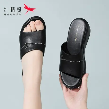 红蜻蜓女士一字拖厚底沙滩凉拖鞋女夏外穿2025新款妈妈小凉拖真皮图片