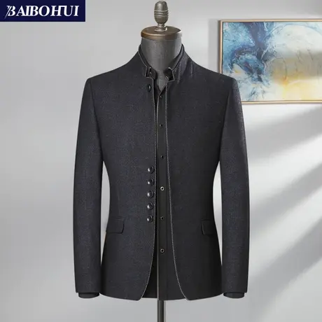 秋冬季中华立领中山装男中青年韩版修身休闲小西装外套男士上衣潮商品大图