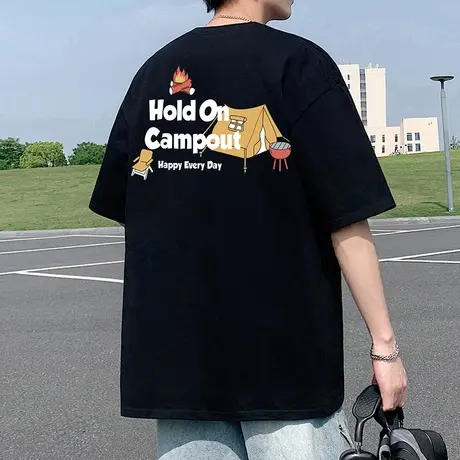短袖T恤男夏季新款潮牌宽松半袖美式休闲高街运动体恤纯棉上衣服商品大图