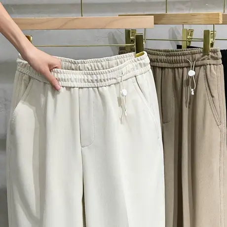 松紧腰拖地裤子直筒宽松休闲裤高级感轻熟风男裤坠垂感阔腿西裤男商品大图