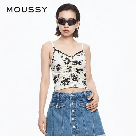 MOUSSY 夏季复古港风辣妹玫瑰抽绳蕾丝吊带028HSZ90-1761图片