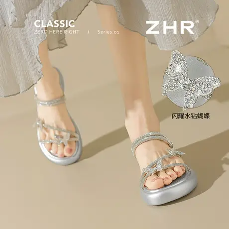 ZHR蝴蝶结凉鞋女2025新款夏季外穿水钻仙女风厚底凉拖配裙子绝美商品大图