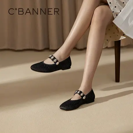 千百度网格平底玛丽珍鞋女款秋季新款小香风晚晚鞋休闲单鞋商品大图