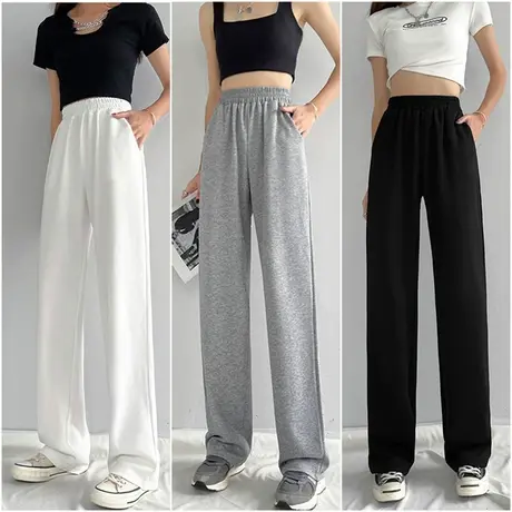 2023年春秋新款堕落休闲裤西装灰色卫裤运动裤高腰垂感阔腿裤女夏图片