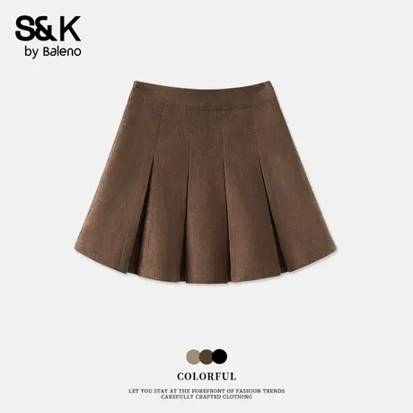 班尼路S&K系列复古灯芯绒百褶裙女秋季新款甜辣风高腰显瘦jk短裙Q商品大图