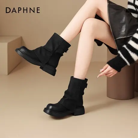 达芙妮堆堆短靴女厚底裤管靴2026新款黑色马丁靴新疆草原旅游靴子商品大图